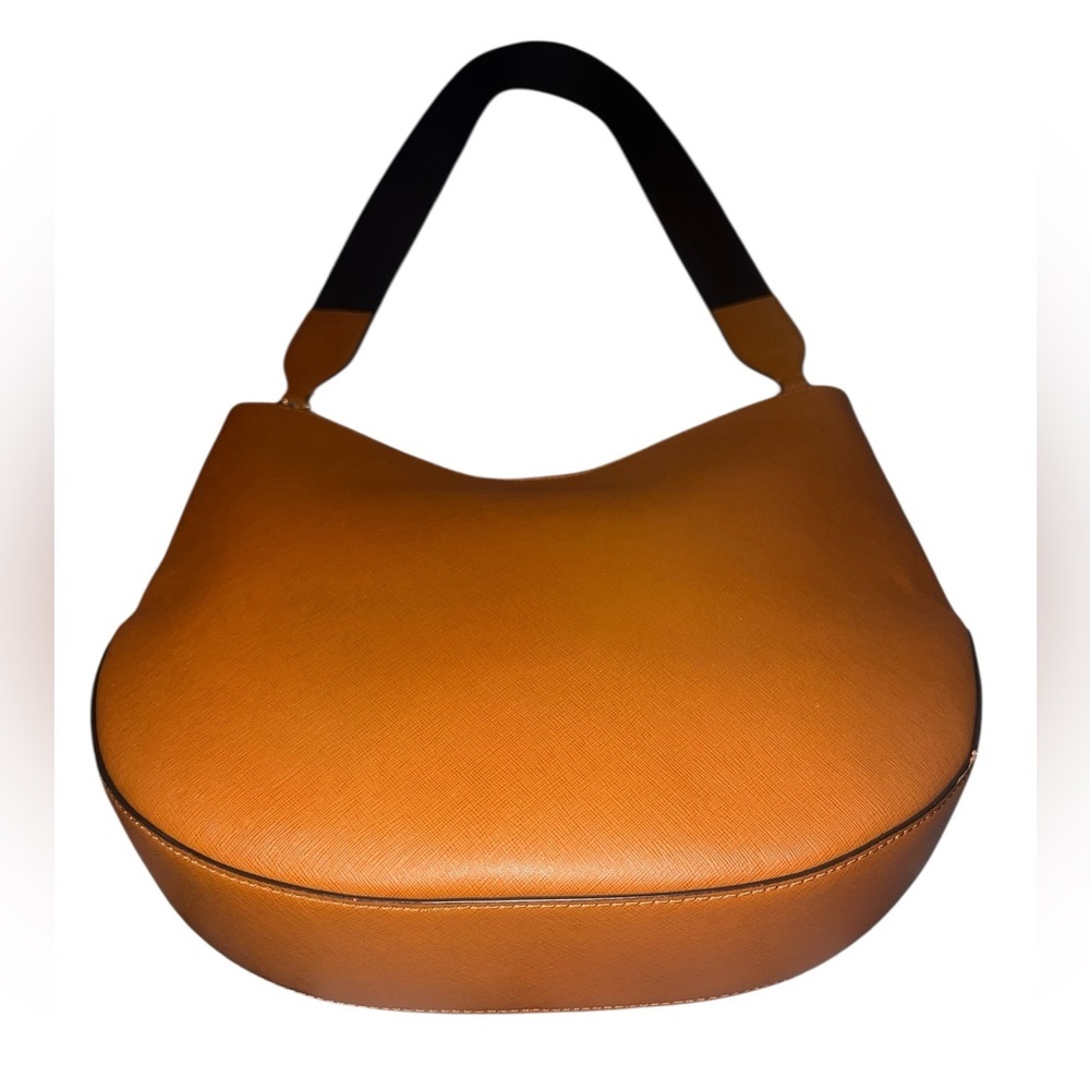 EUC Henri Bendel Saffiano Leather Shoulder Bag Tan Camel Leather Adjustable - Picture 5 of 13